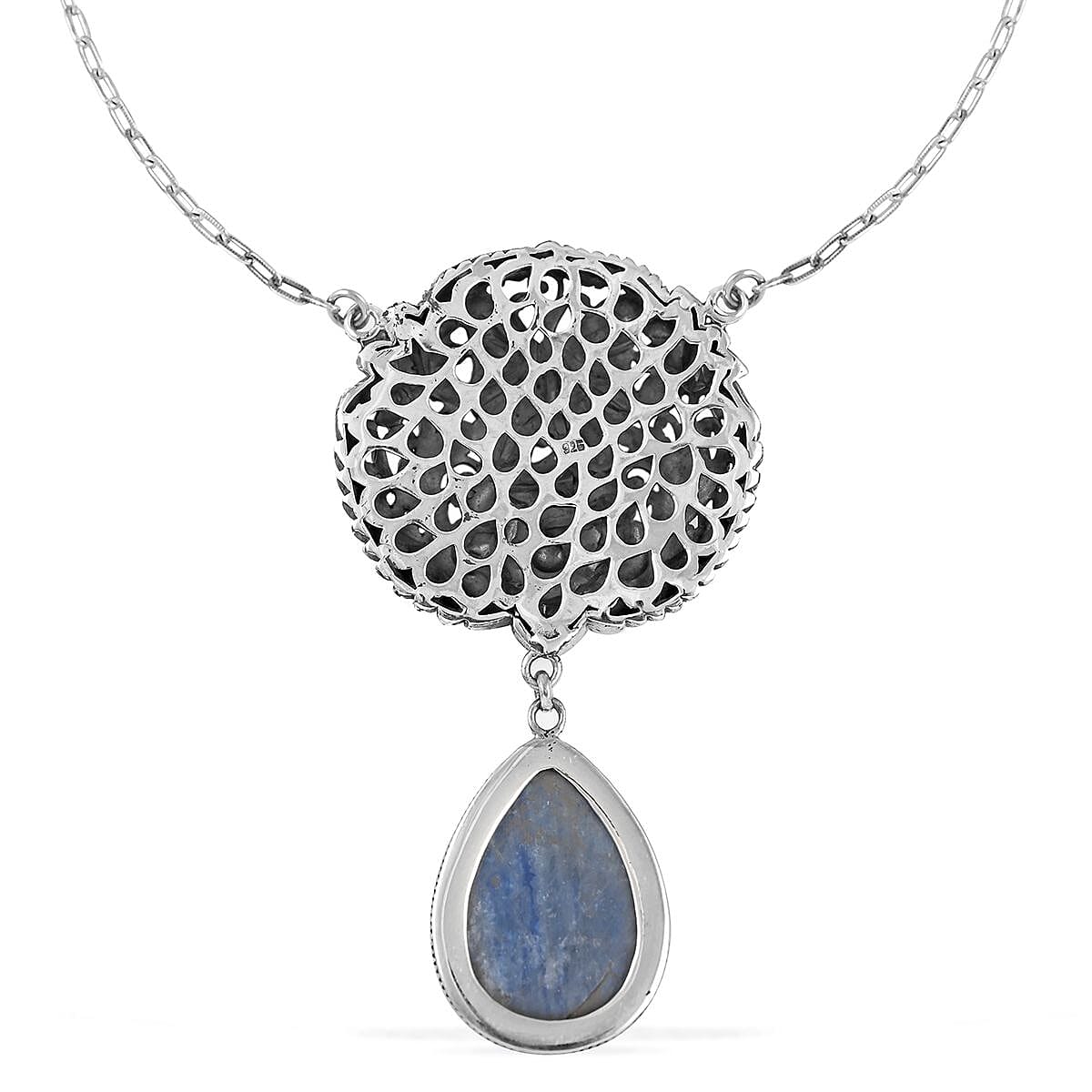 Bali Legacy Himalayan Kyanite Floral and Butterfly Necklace 18 Inches in Sterling Silver 21.00 ctw