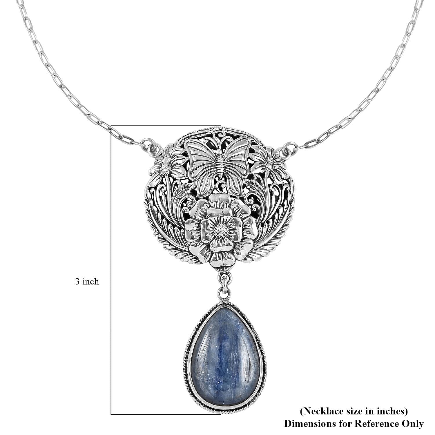 Bali Legacy Himalayan Kyanite Floral and Butterfly Necklace 18 Inches in Sterling Silver 21.00 ctw
