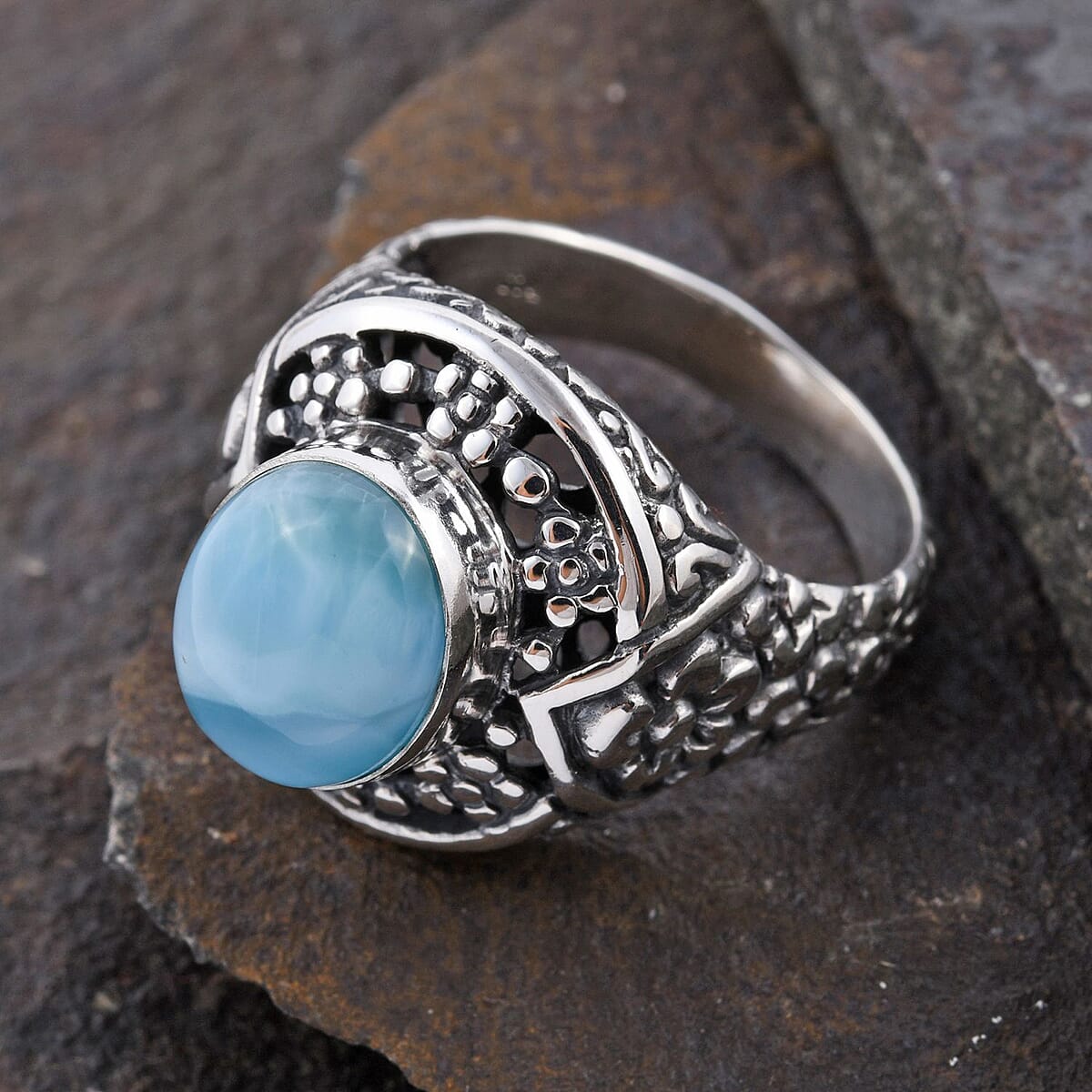 Bali Legacy Larimar Ring in Sterling Silver (Size 7.0) 7 Grams 5.50 ctw image number 1