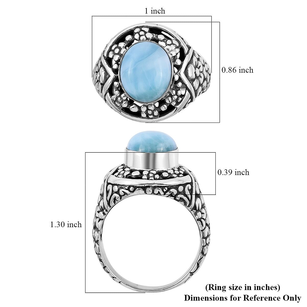 Bali Legacy Larimar Ring in Sterling Silver (Size 7.0) 7 Grams 5.50 ctw image number 5