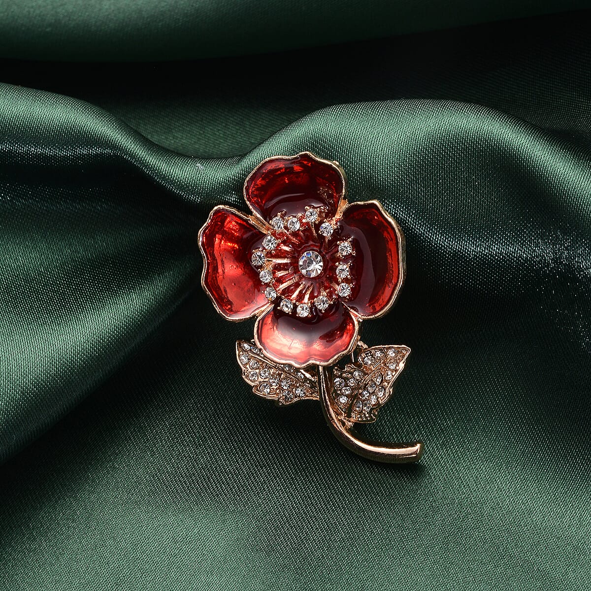 Austrian Crystal Poppy Flower Brooch in Goldtone, Jewelry Gift For Women, Floral Fashion Pin image number 1