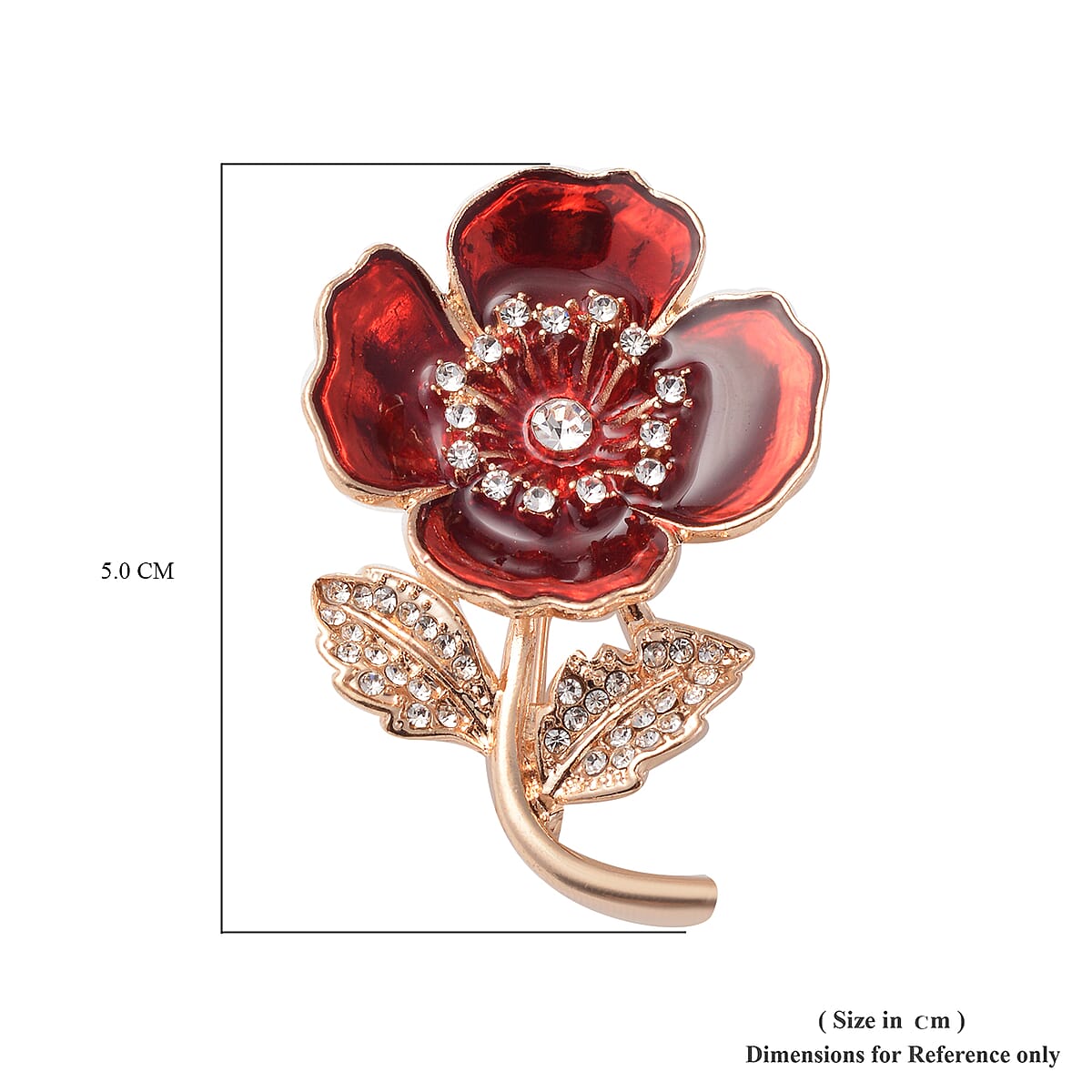 Austrian Crystal Poppy Flower Brooch in Goldtone, Jewelry Gift For Women, Floral Fashion Pin image number 3