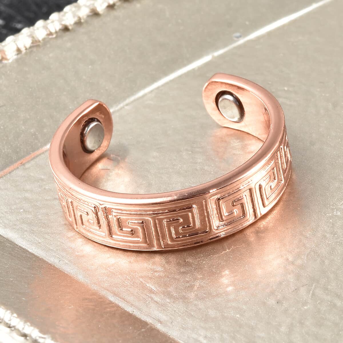 Magnetic By Design Greek Key Pattern Open Shank Ring in Rosetone (Fits Sizes 6-8) image number 1