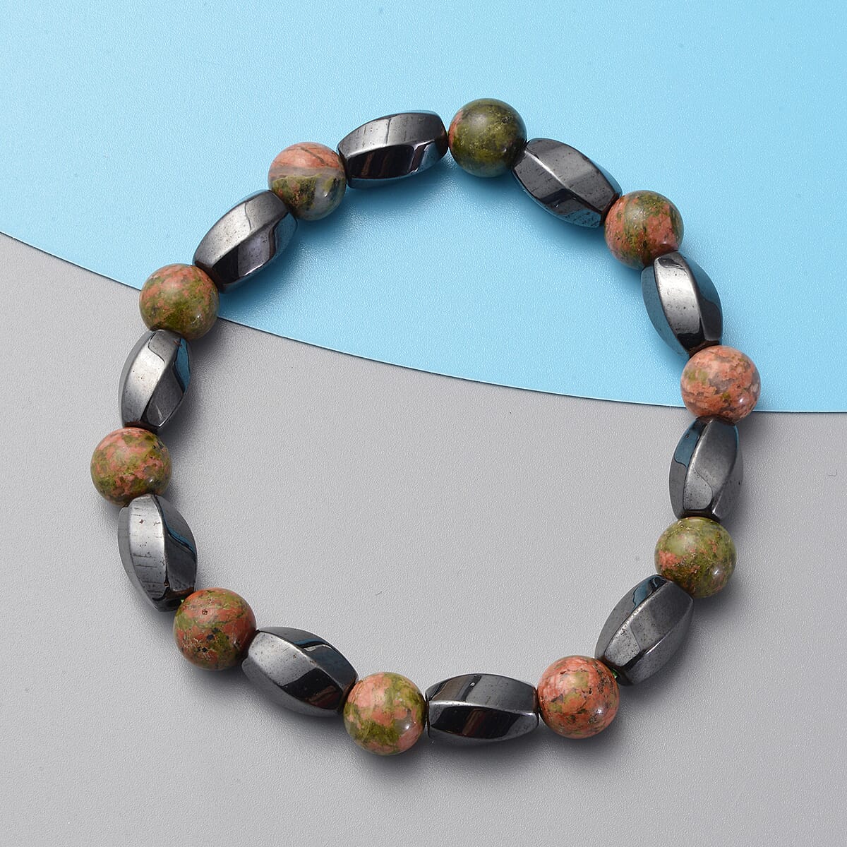 Magnetic By Design Unakite, Magnetised Hematite Beaded Stretch Bracelet 145.00 ctw image number 1