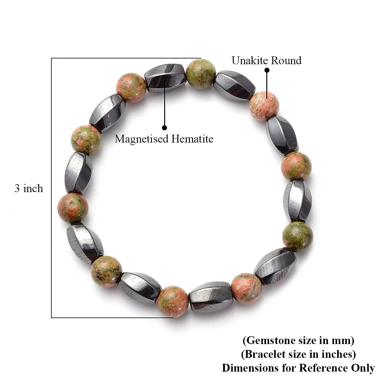 Magnetic By Design Unakite, Magnetised Hematite Beaded Stretch Bracelet 145.00 ctw image number 2