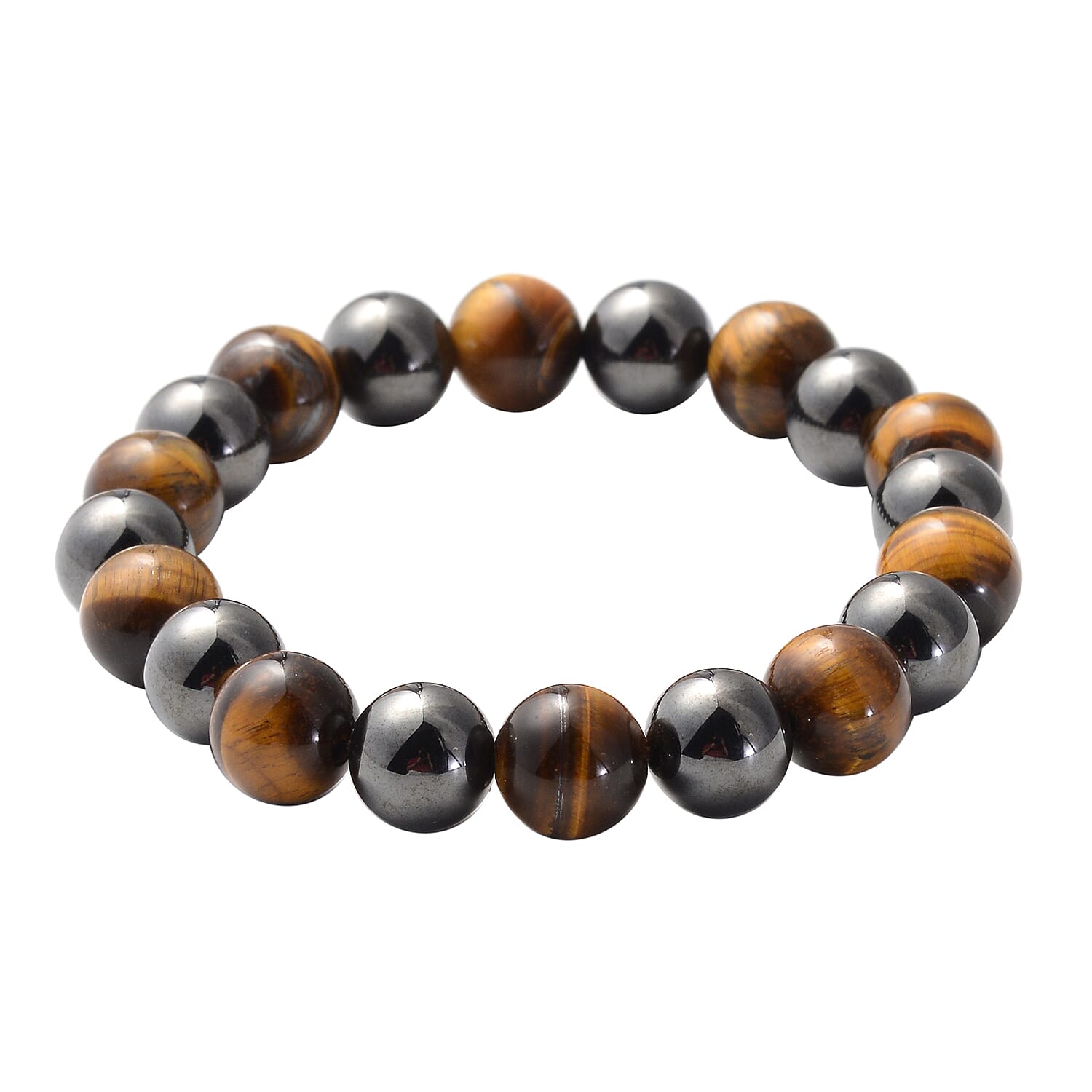 Magnetic By Design Yellow Tiger's Eye, Magnetised Hematite Beaded Stretch Bracelet 205.00 ctw