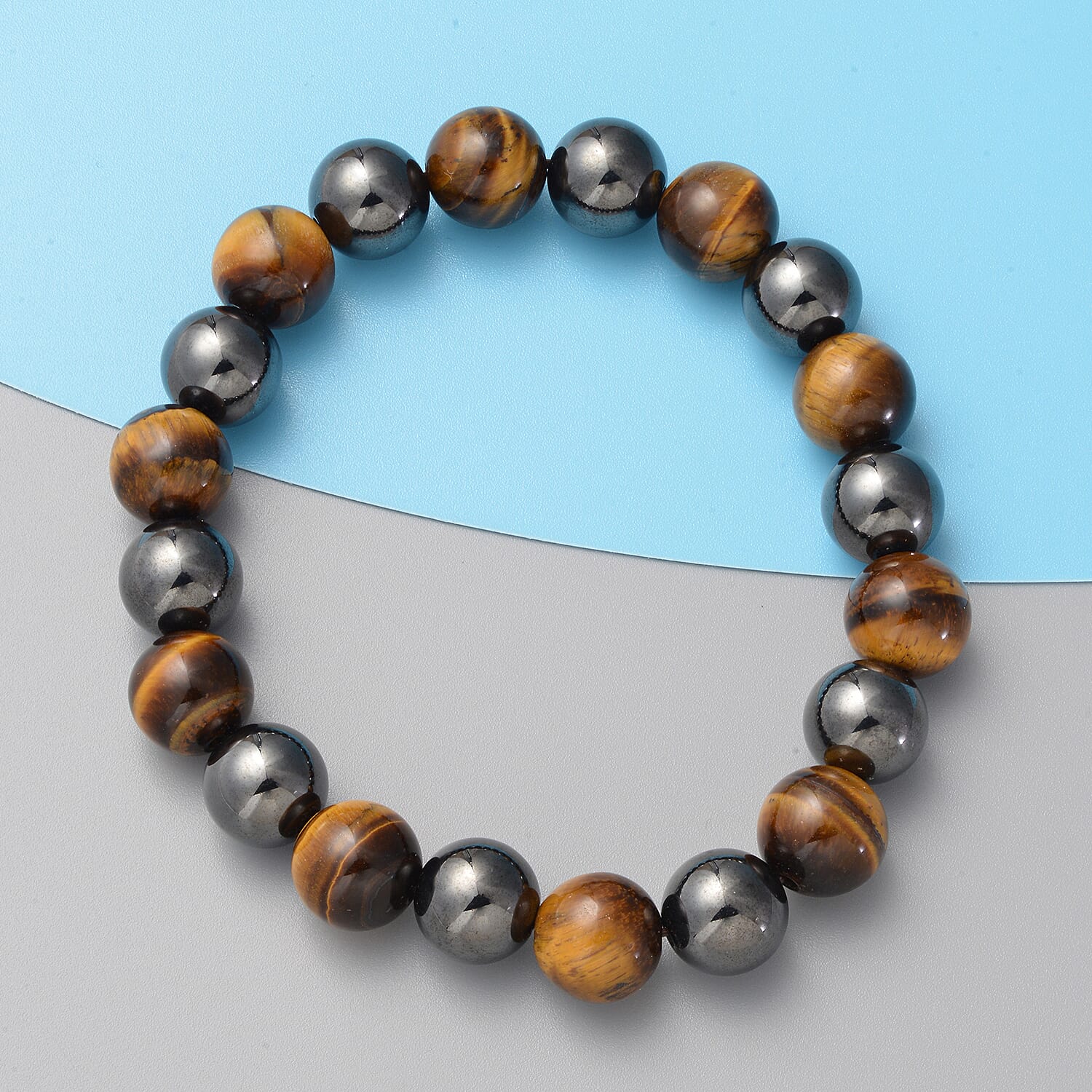 Magnetic By Design Yellow Tiger's Eye, Magnetised Hematite Beaded Stretch Bracelet 205.00 ctw