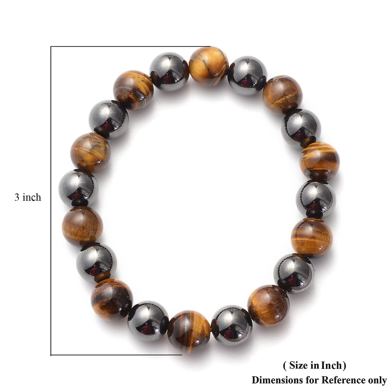 Magnetic By Design Yellow Tiger's Eye, Magnetised Hematite Beaded Stretch Bracelet 205.00 ctw