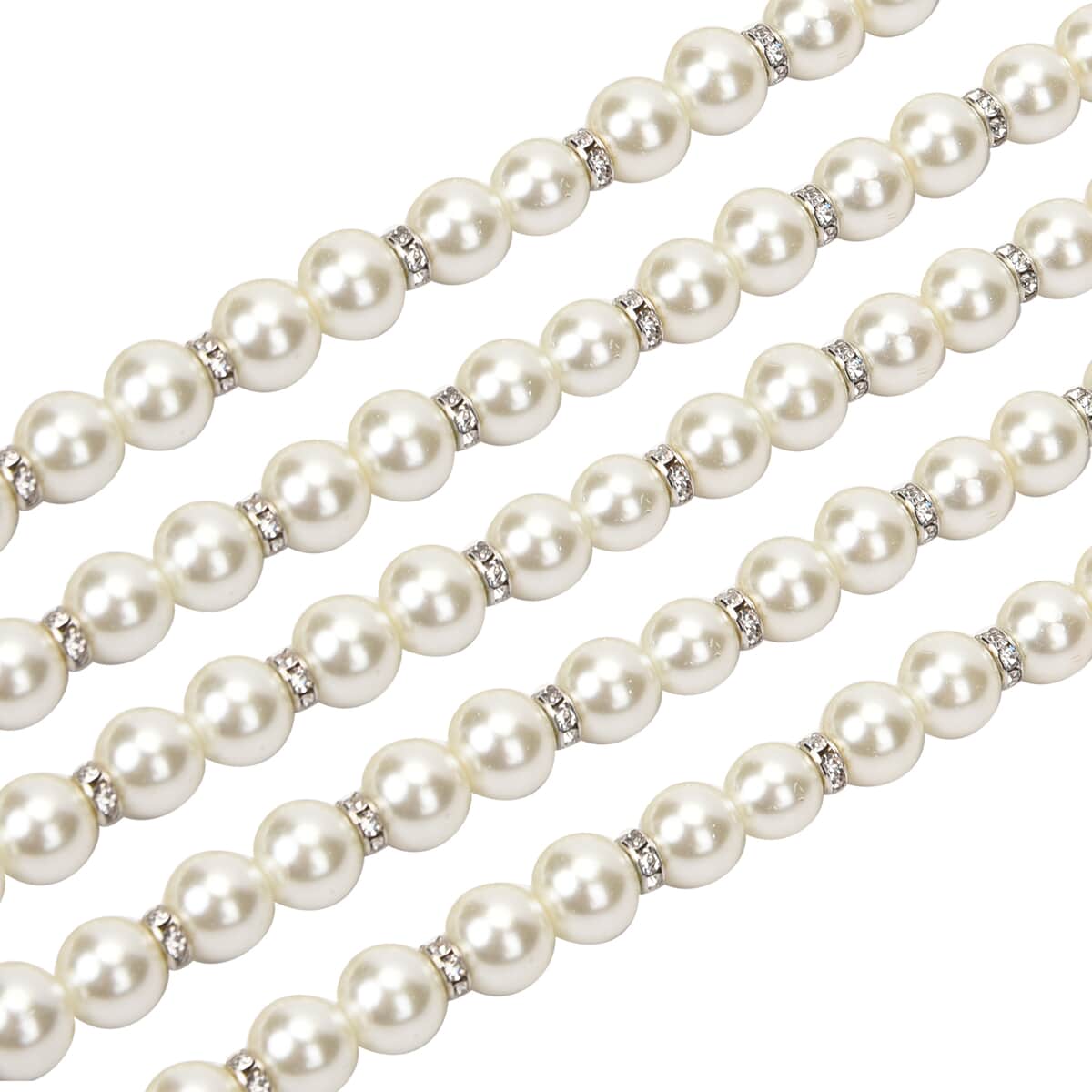 Simulated White Pearl and White Austrian Crystal Multilayer Necklace 22.50-24.50 Inches in Silvertone image number 2