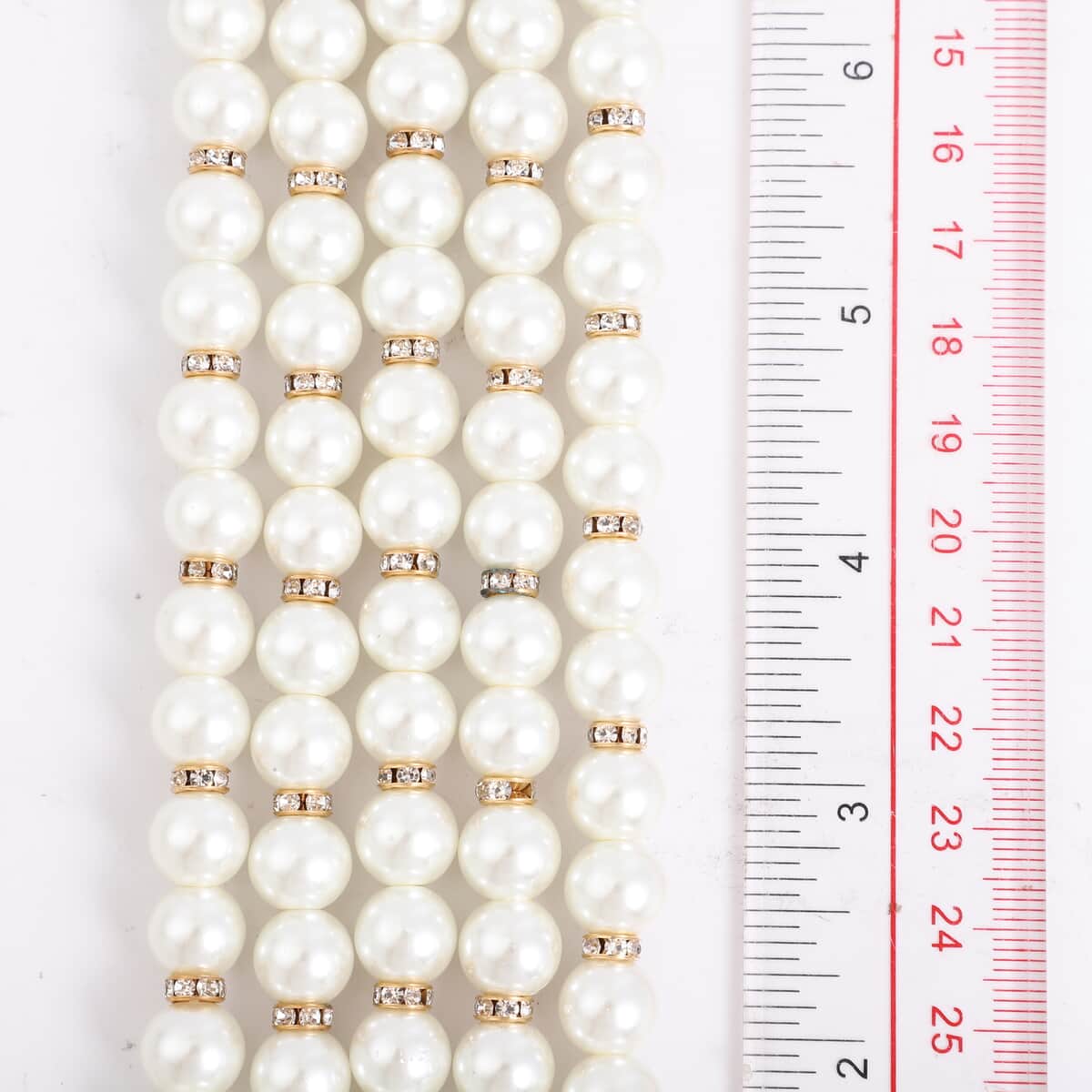 Simulated White Pearl and White Austrian Crystal Multilayer Necklace 22.50-24.50 Inches in Silvertone image number 5