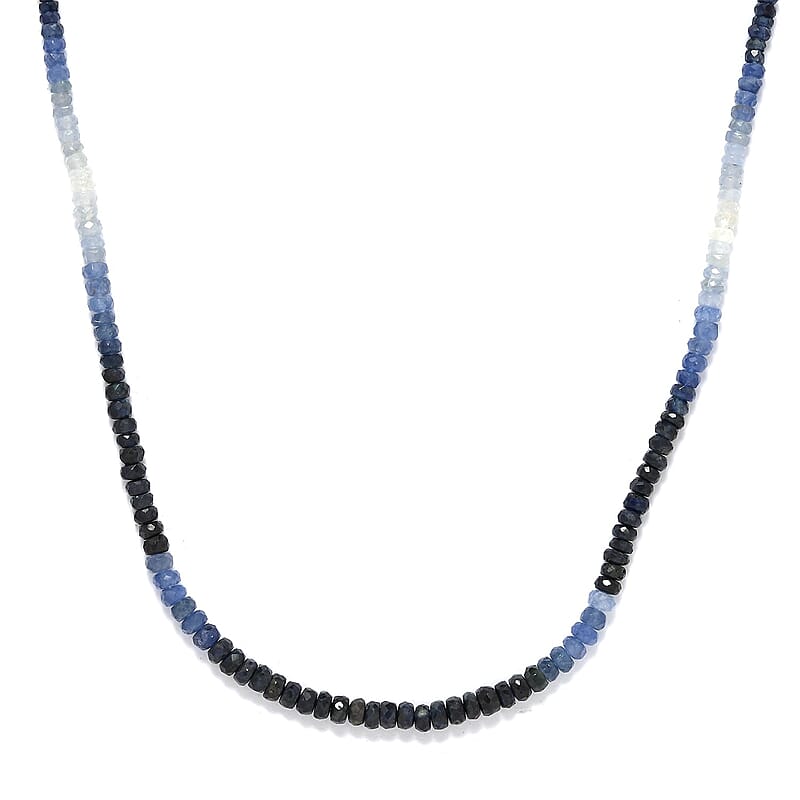Shades of Blue Sapphire Beaded Necklace 20 Inches in Platinum Over Sterling Silver 55.00 ctw