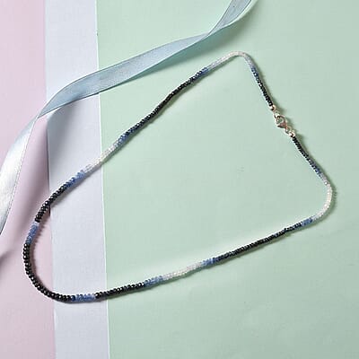 Shades of Blue Sapphire Beaded Necklace 20 Inches in Platinum Over Sterling Silver 55.00 ctw