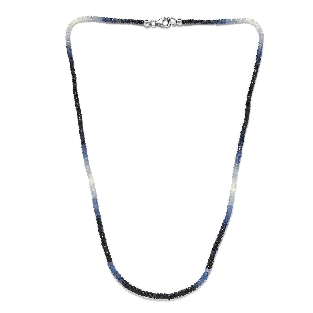 Shades of Blue Sapphire Beaded Necklace 20 Inches in Platinum Over Sterling Silver 55.00 ctw image number 3