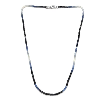 Shades of Blue Sapphire Beaded Necklace 20 Inches in Platinum Over Sterling Silver 55.00 ctw