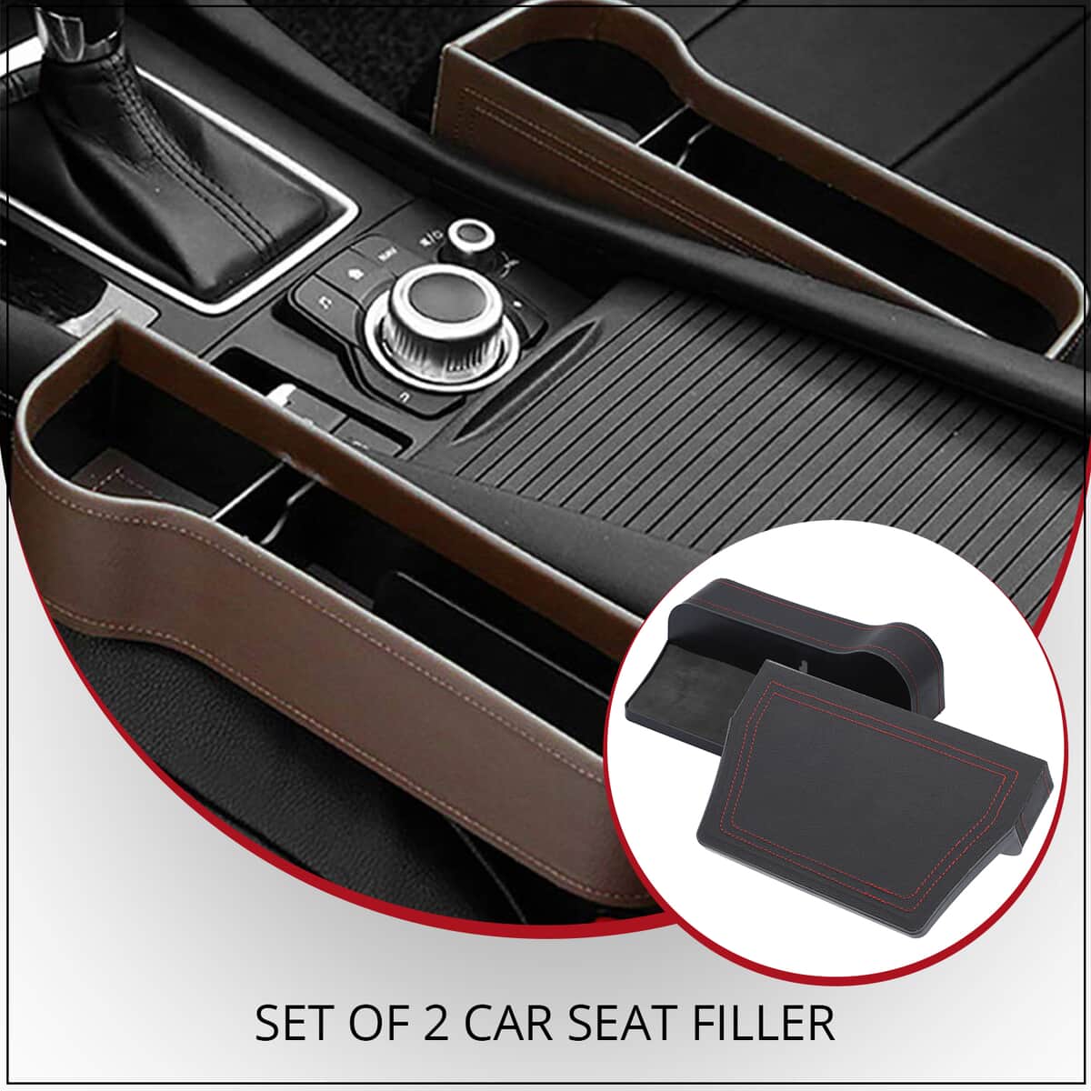Set of 2 Durable, Multi-functional, Black Car Seat Gap Filler With Cup Holder, Fits all Cars, Flexible and Abrasion Resistant image number 1