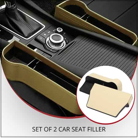 Set of 2 Durable, Multi-functional, Cream Car Seat Gap Filler With Cup Holder, Fits all Cars, Flexible and Abrasion Resistant image number 1