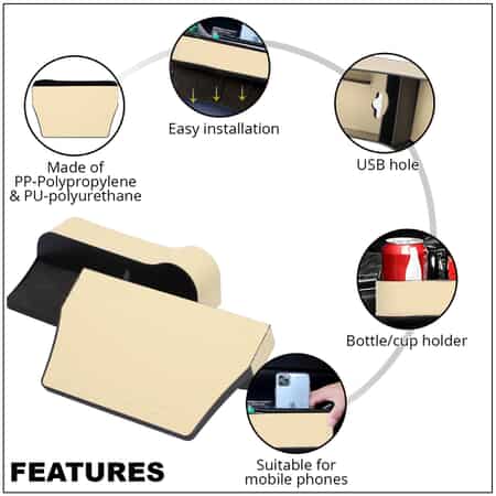 Set of 2 Durable, Multi-functional, Cream Car Seat Gap Filler With Cup Holder, Fits all Cars, Flexible and Abrasion Resistant image number 2