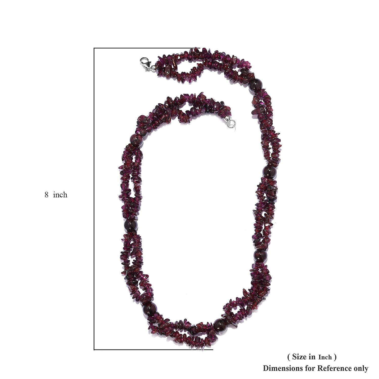 Mozambique Garnet and Orissa Rhodolite Garnet Chips & Beaded Two Layer Necklace 20 Inches in Platinum Over Sterling Silver 153.00 ctw