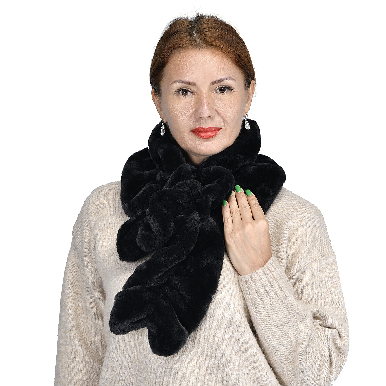 Passage Black Faux Fur Polyester Scarf