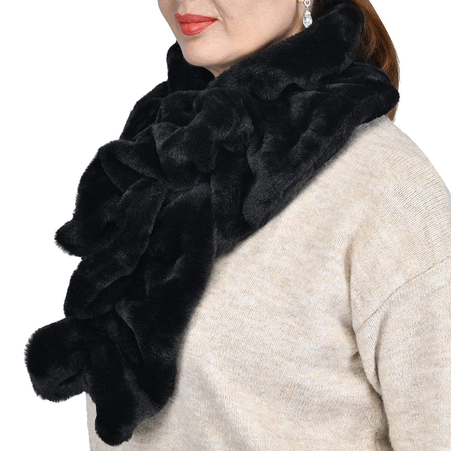 Passage Black Faux Fur Polyester Scarf