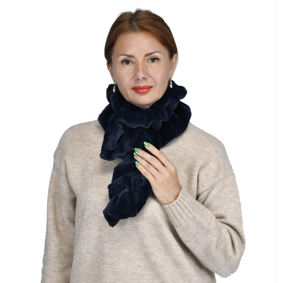 Passage Navy Faux Fur Polyester Scarf image number 0