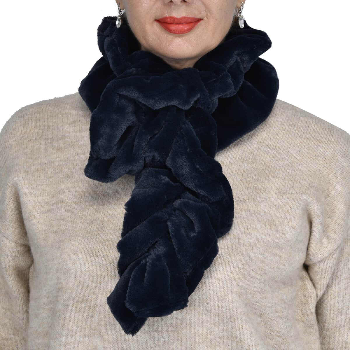 Passage Navy Faux Fur Polyester Scarf image number 2