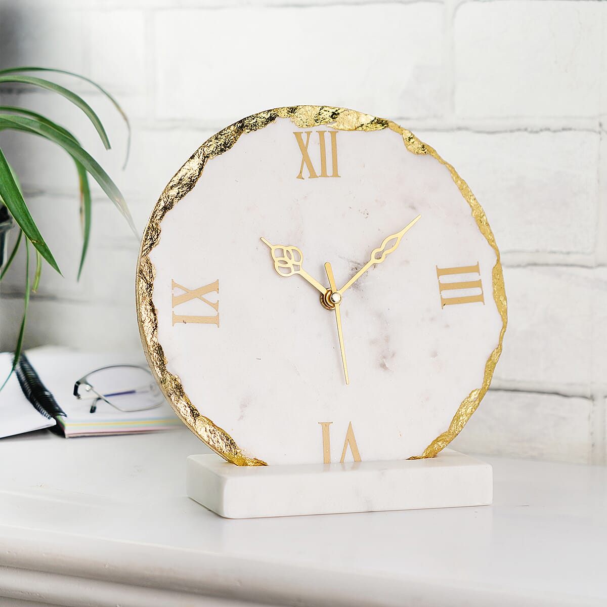 Marble Table Clock with marble stand with Gold foiling image number 1