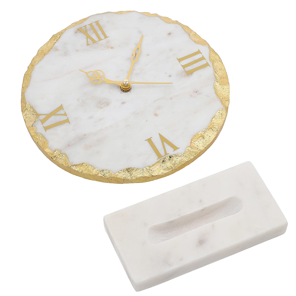 Marble Table Clock with marble stand with Gold foiling image number 5