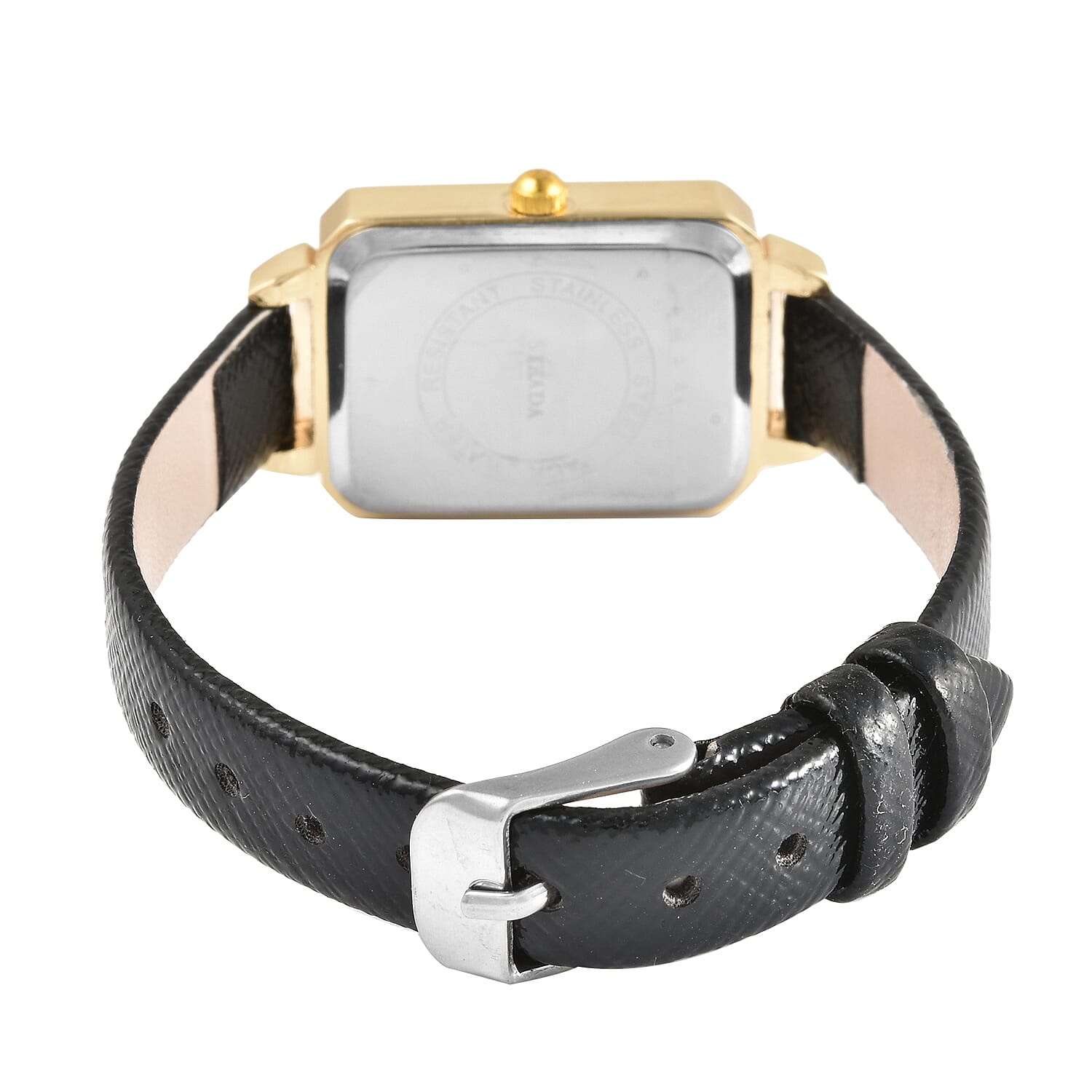 Strada White Crystal Japanese Movement Watch with Black Faux Leather Strap