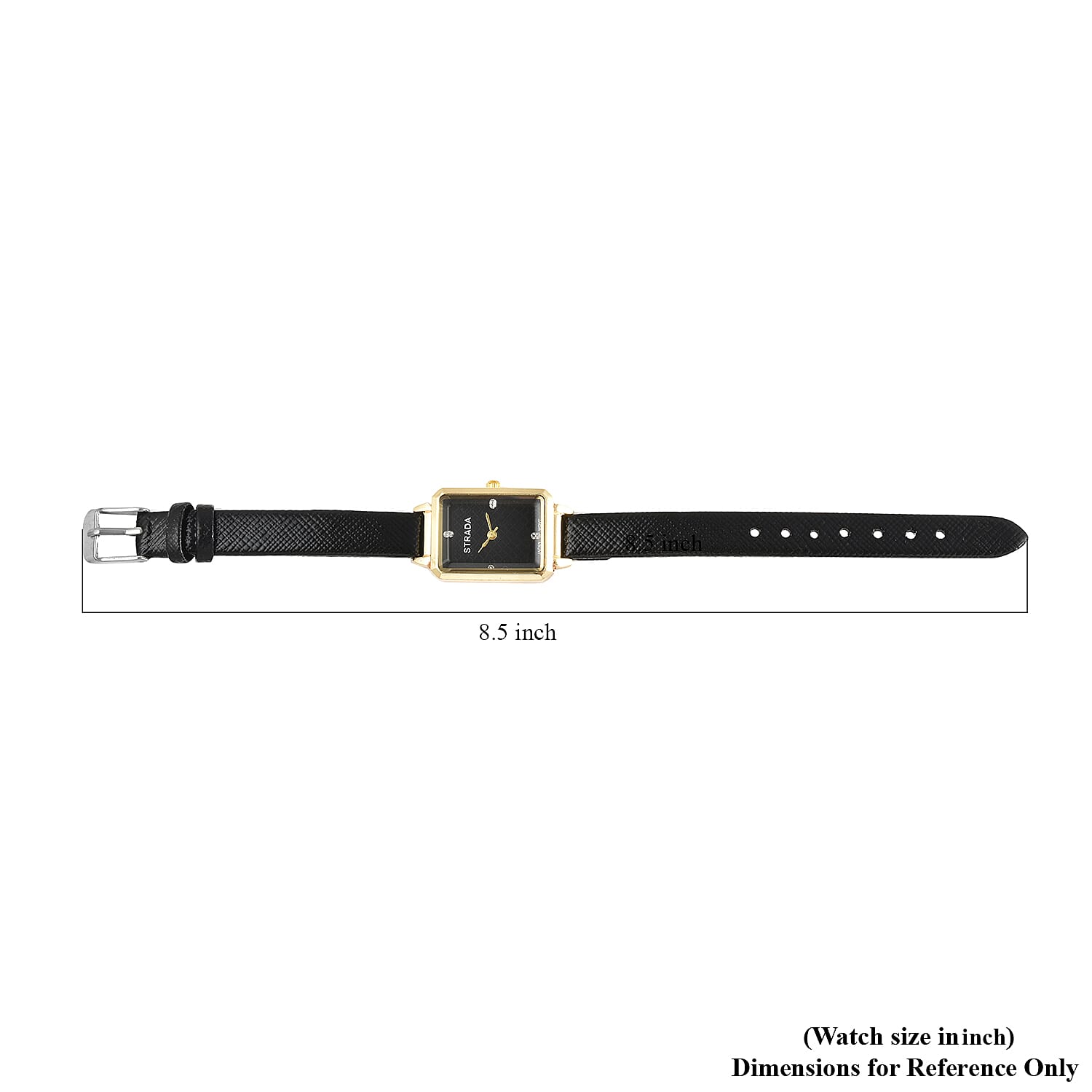 Strada White Crystal Japanese Movement Watch with Black Faux Leather Strap