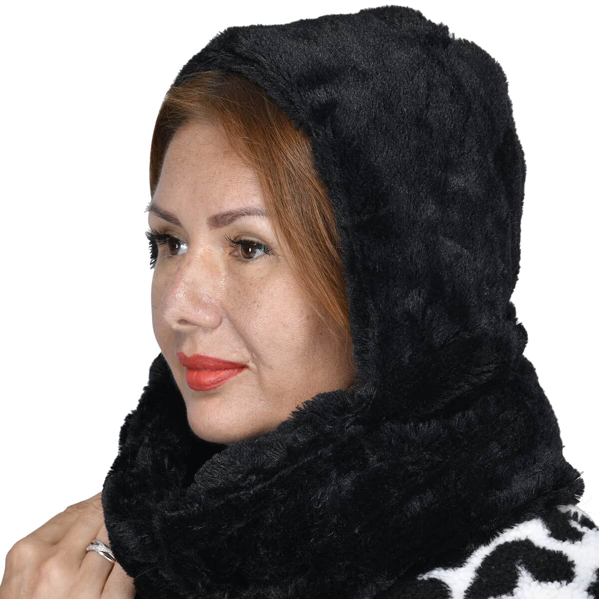 Passage 2in 1 Black Hoodie Polyester Scarf image number 2