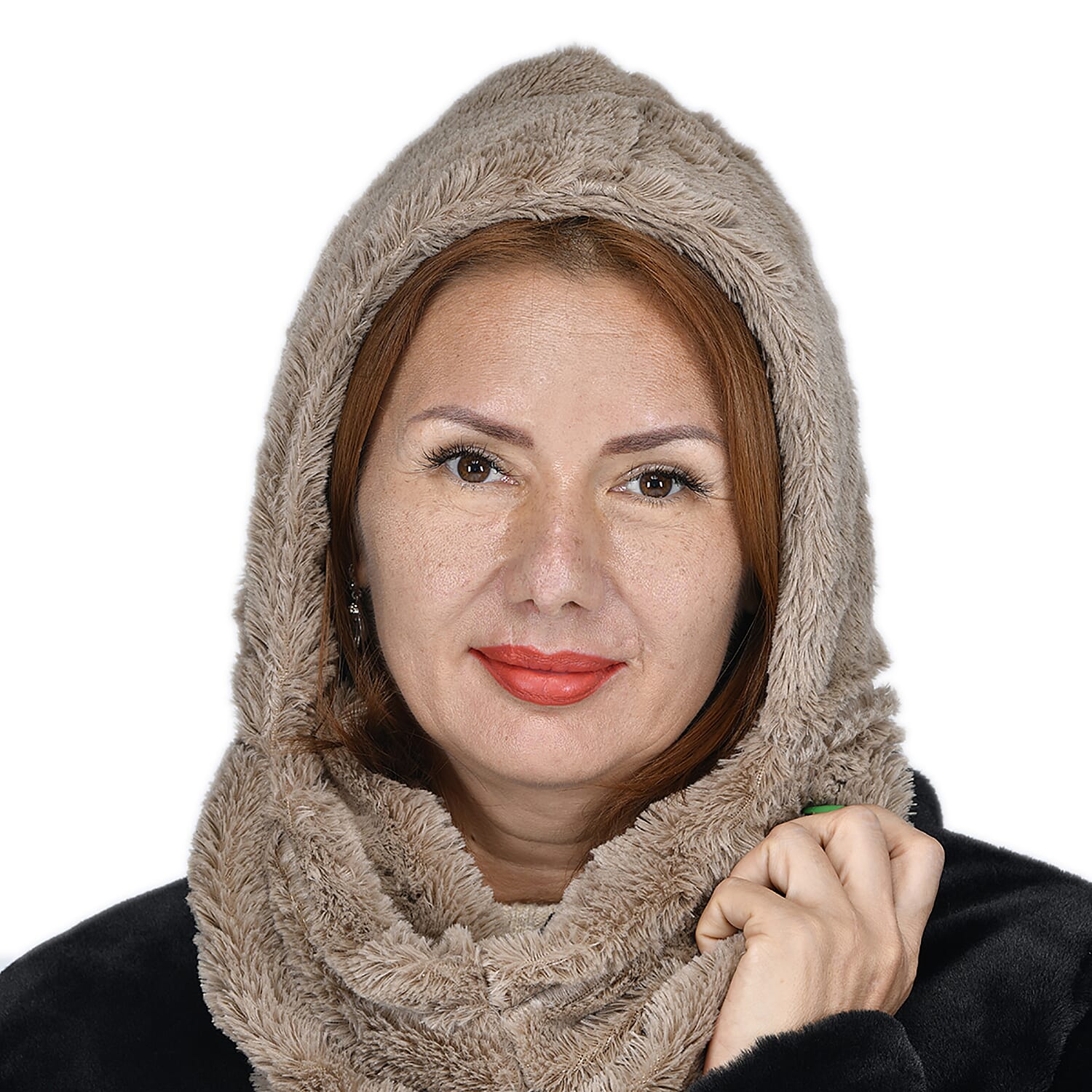 Passage 2in 1 Brown Hoodie Polyester Scarf