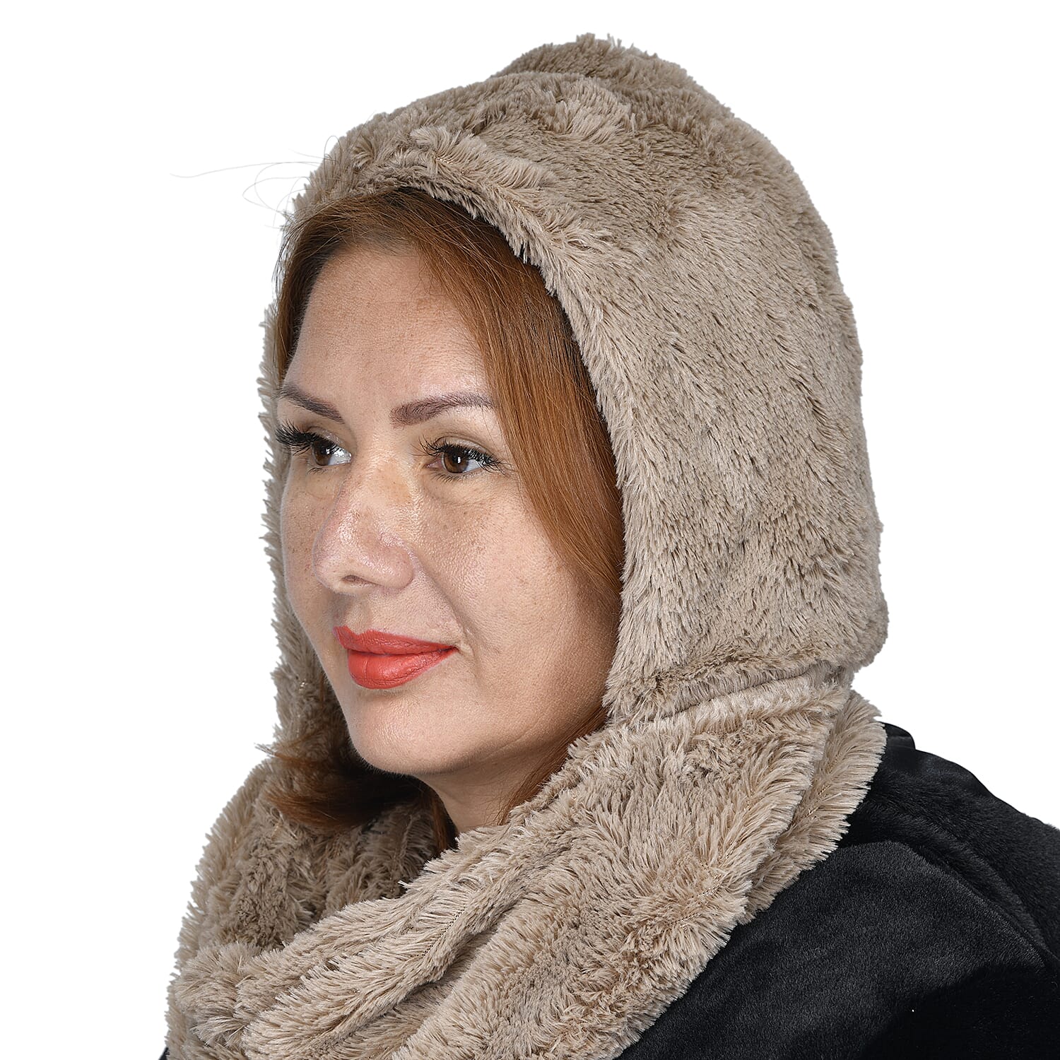 Passage 2in 1 Brown Hoodie Polyester Scarf