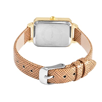 Strada White Crystal Japanese Movement Watch with Chestnut Faux Leather Strap