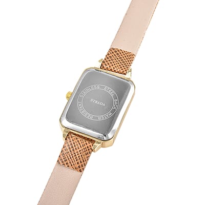 Strada White Crystal Japanese Movement Watch with Chestnut Faux Leather Strap