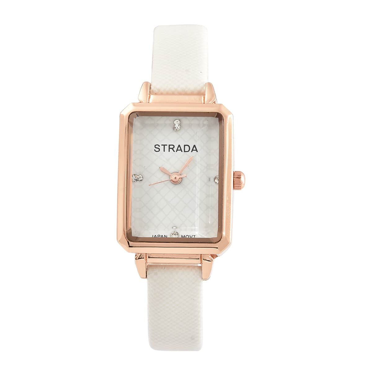 STRADA White Crystal Japanese Movement Watch with White Faux Leather Strap image number 0
