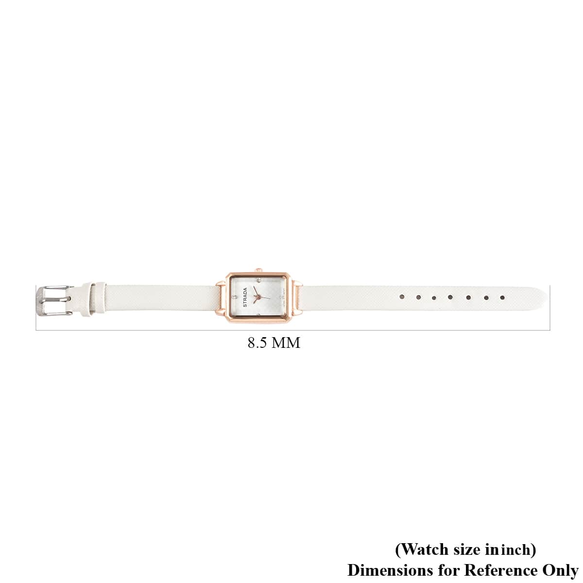 STRADA White Crystal Japanese Movement Watch with White Faux Leather Strap image number 6