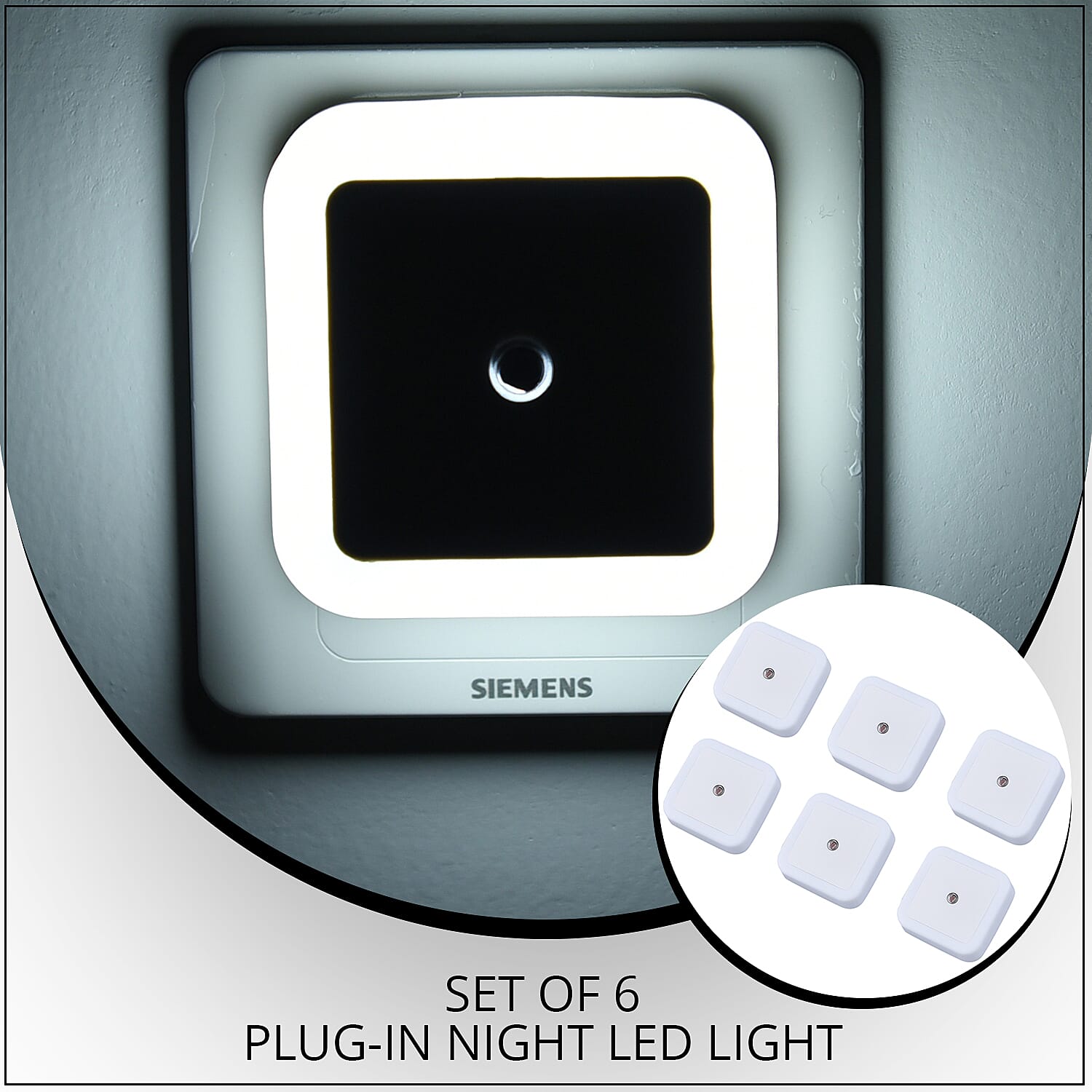 Set of 6 White Square Plug-in Night LED Light with Sensitive Light Sensor