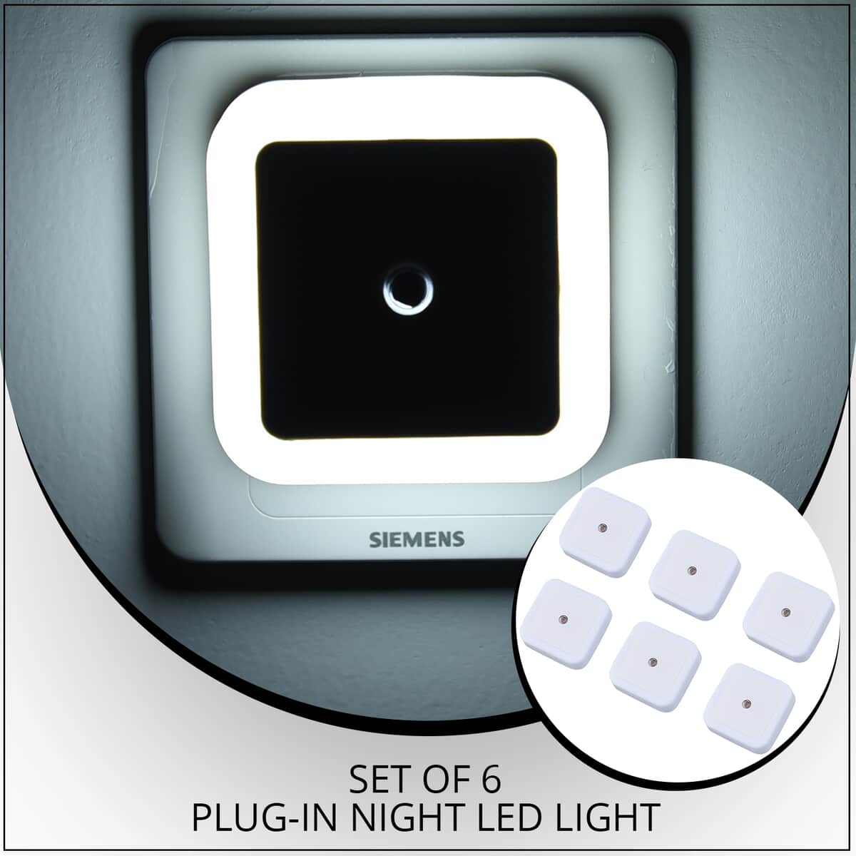 Set of 6 White Square Plug-in Night LED Light with Sensitive Light Sensor (2.36"x2.36") image number 1