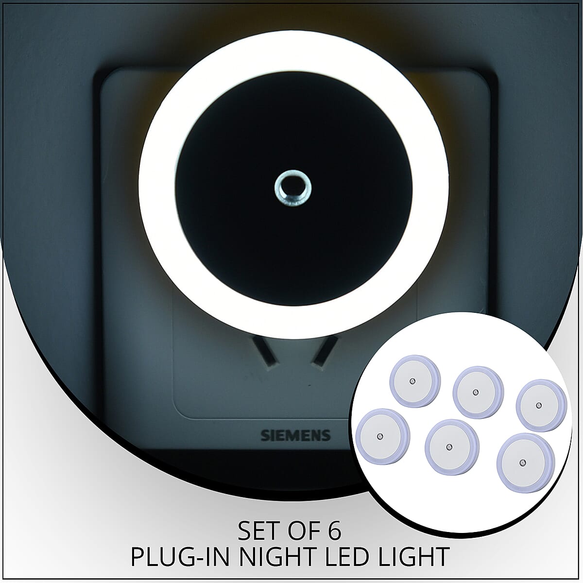 Set of 6 White Round Plug-in Night LED Light with Sensitive Light Sensor image number 1