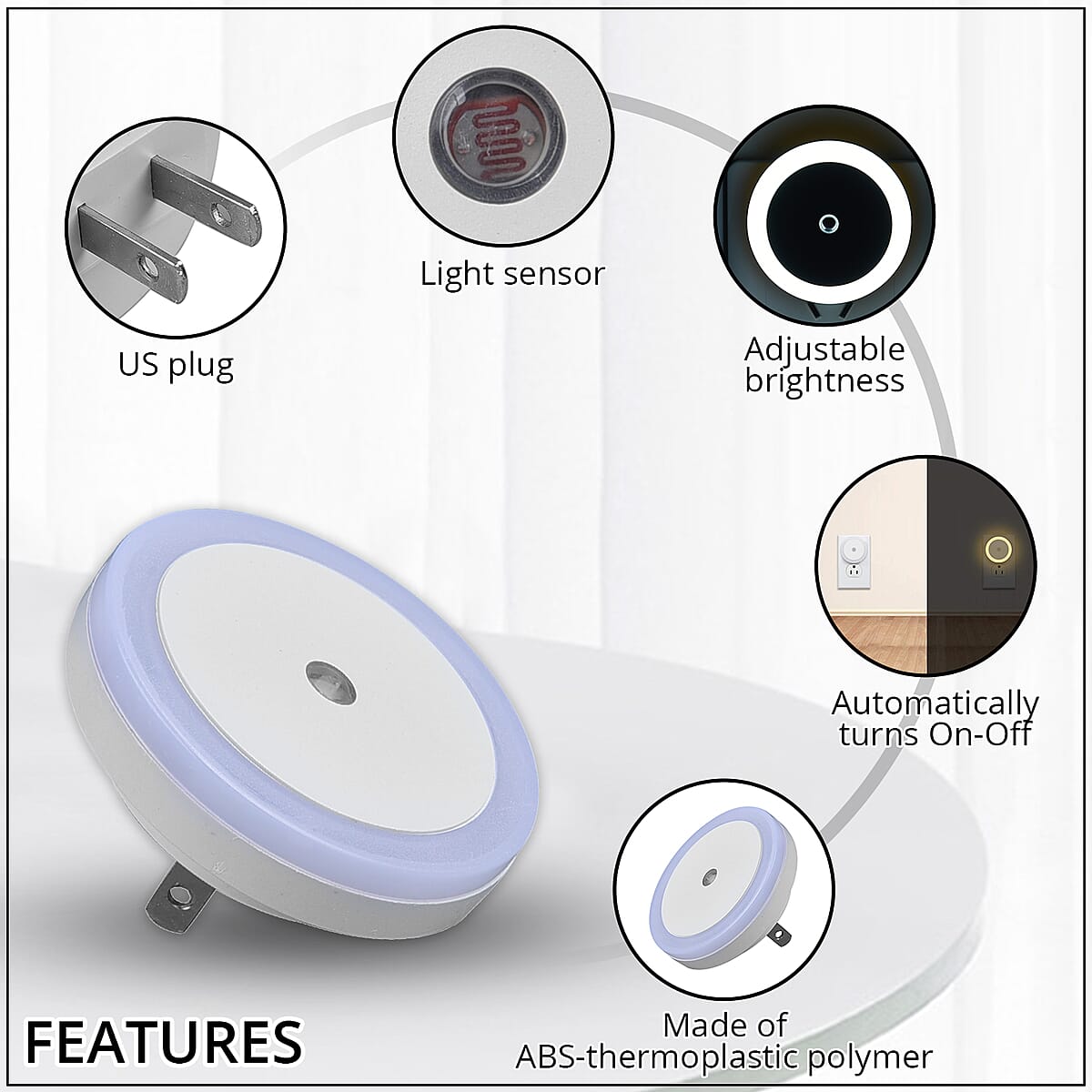 Set of 6 White Round Plug-in Night LED Light with Sensitive Light Sensor image number 2