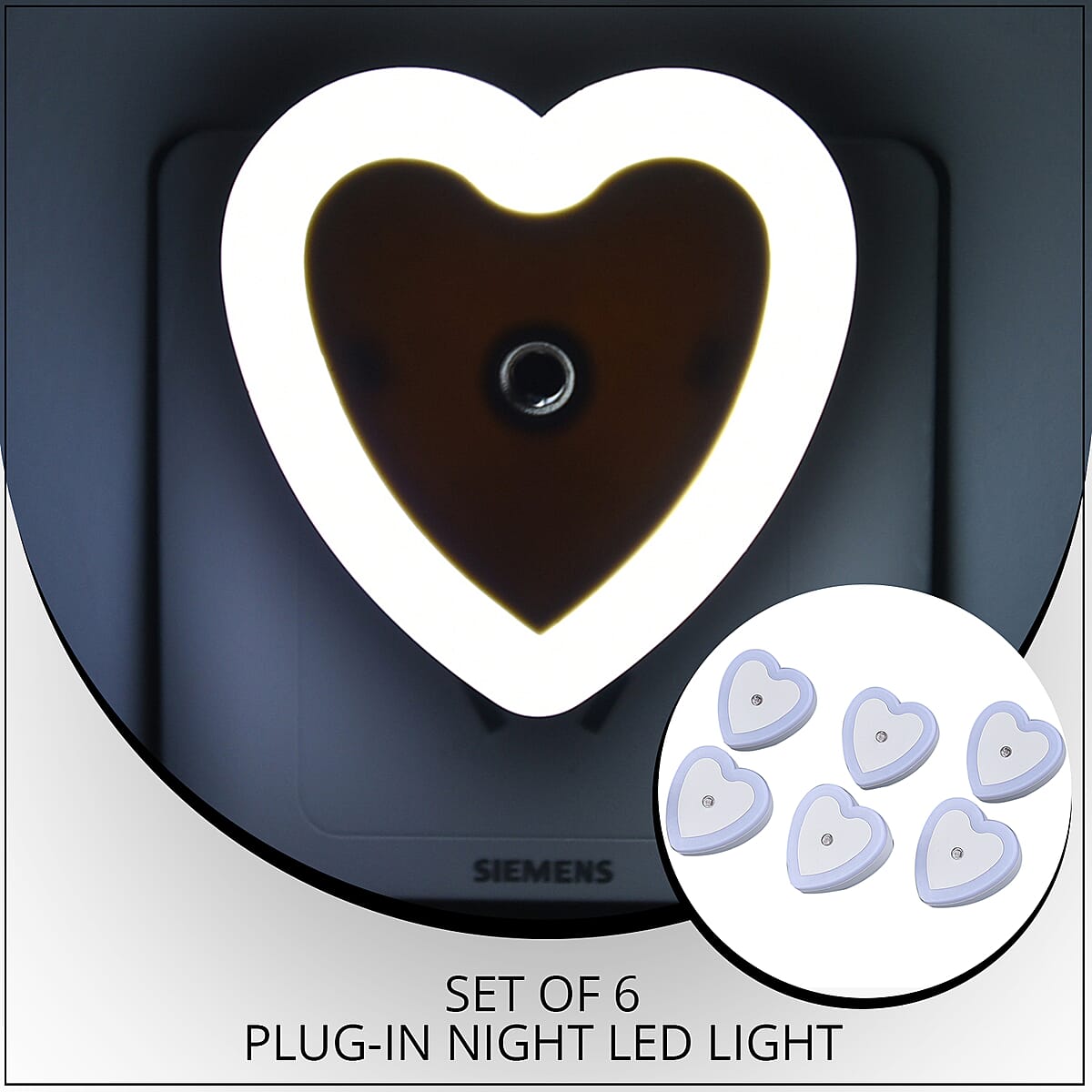 Set of 6 White Heart-Shaped Plug-in Night LED Light with Sensitive Light Sensor image number 1