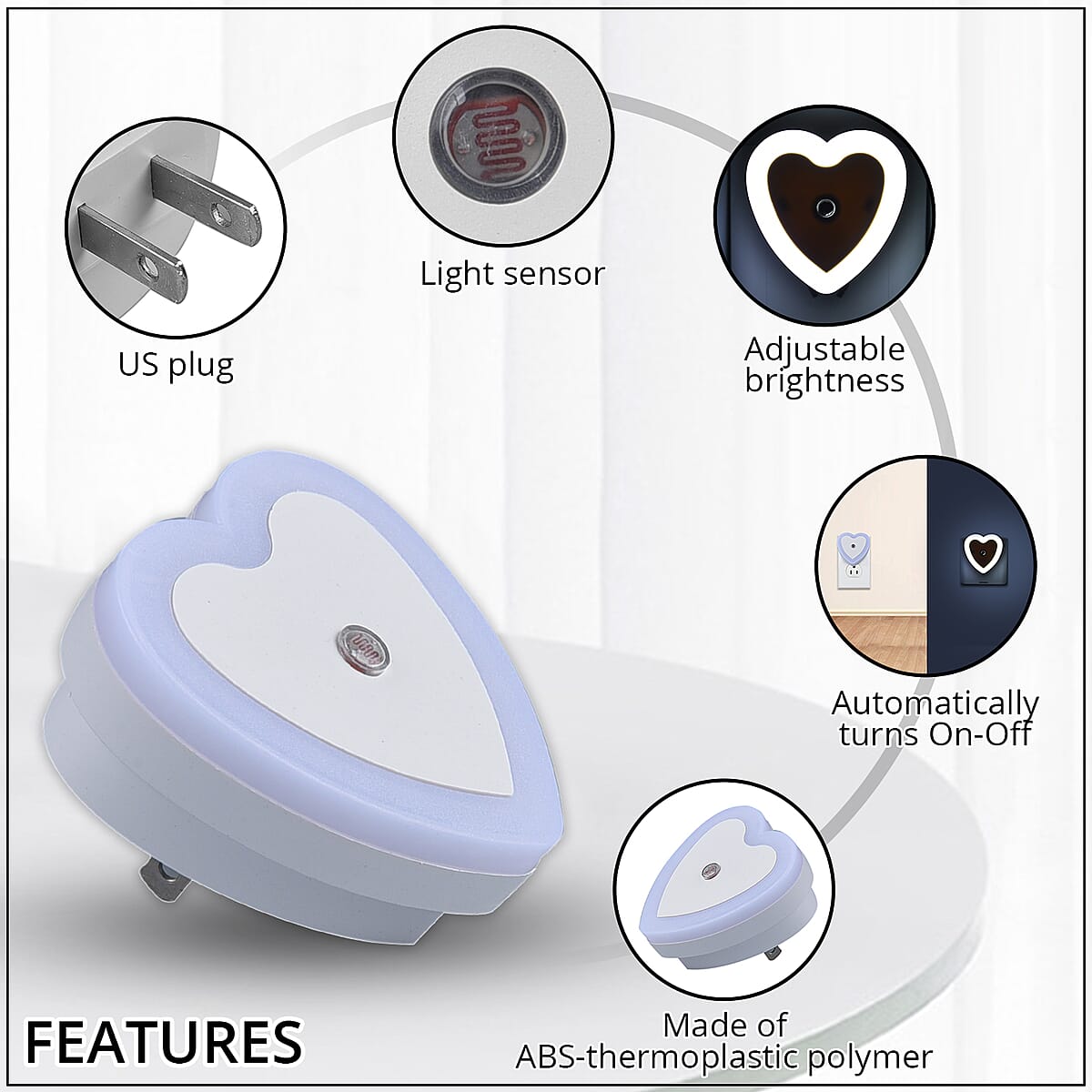 Set of 6 White Heart-Shaped Plug-in Night LED Light with Sensitive Light Sensor image number 2