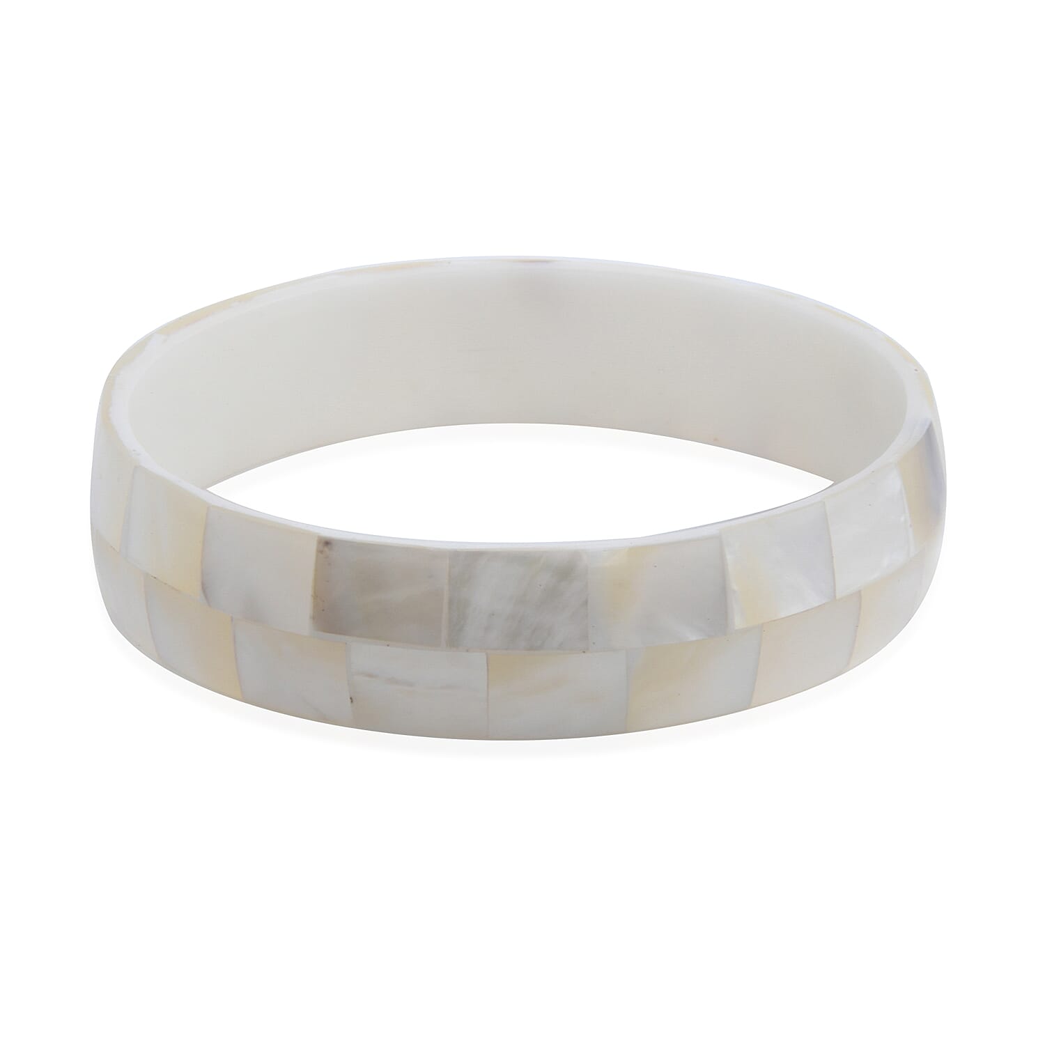 Mother of Pearl Inlay Bangle Bracelet with White Resin (8.50 in)