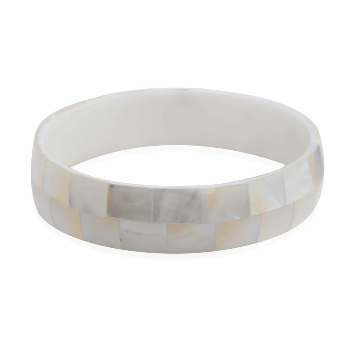 Mother of Pearl Inlay Bangle Bracelet with White Resin (8.50 in) image number 0