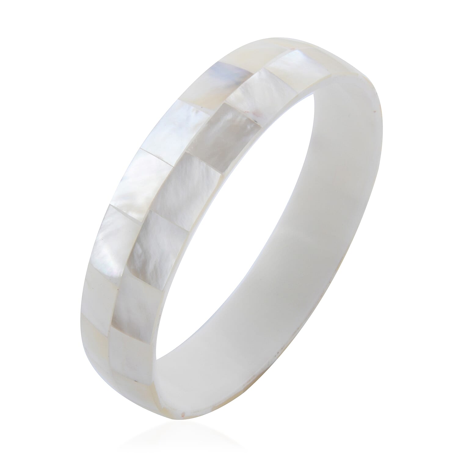 Mother of Pearl Inlay Bangle Bracelet with White Resin (8.50 in)