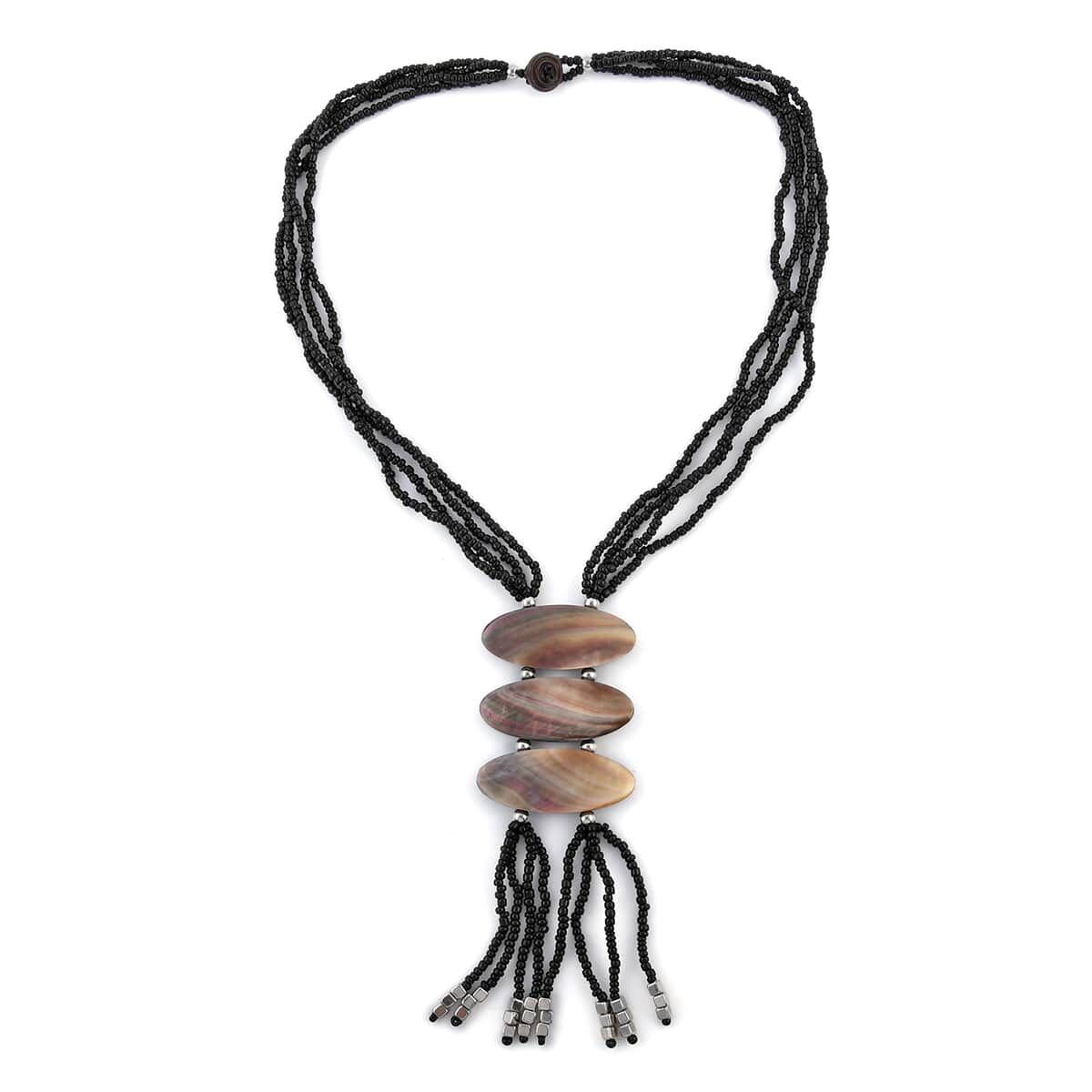 Black and Grey Shell Pearl Seed Beads Tassels Necklace 22 Inches image number 0