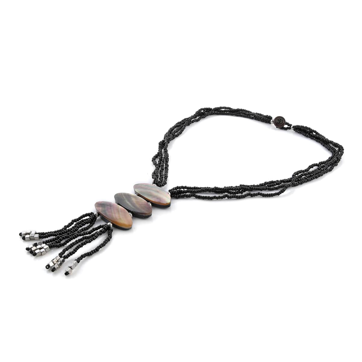 Black and Grey Shell Pearl Seed Beads Tassels Necklace 22 Inches image number 3