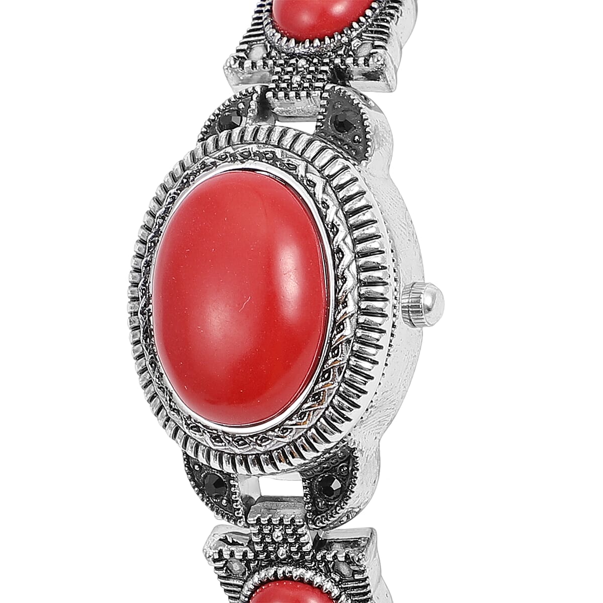 Strada Red Coral, Black Austrian Crystal Japanese Movement Watch in Black Oxidized Stainless Steel Back 39.50 ctw image number 3