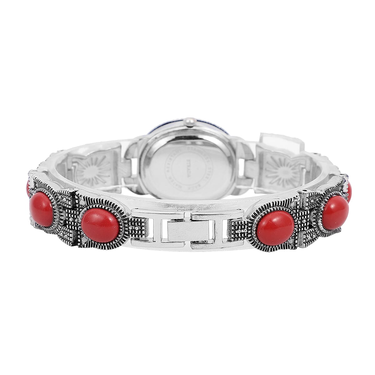 Strada Red Coral, Black Austrian Crystal Japanese Movement Watch in Black Oxidized Stainless Steel Back 39.50 ctw image number 4